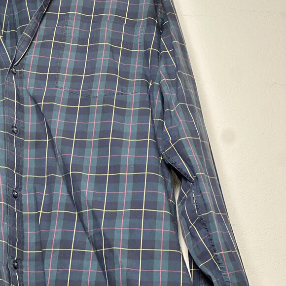Club Room Dress Button Up Shirt Plaid Collared Formal Casual Men L Green Retro - Picture 8 of 11